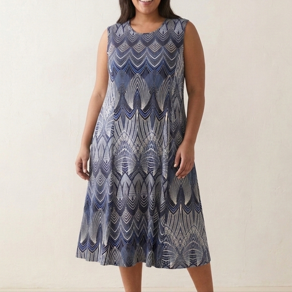 KEREN hart Dresses & Skirts - Keren Hart Blue and White Geometric Midi Dress